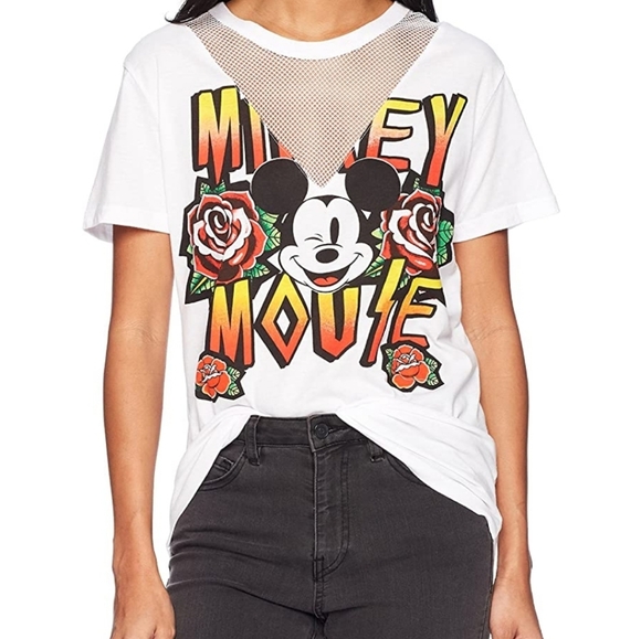 Disney Tops - Disney Mickey Mouse V-Neck T-Shirt Mesh Inset